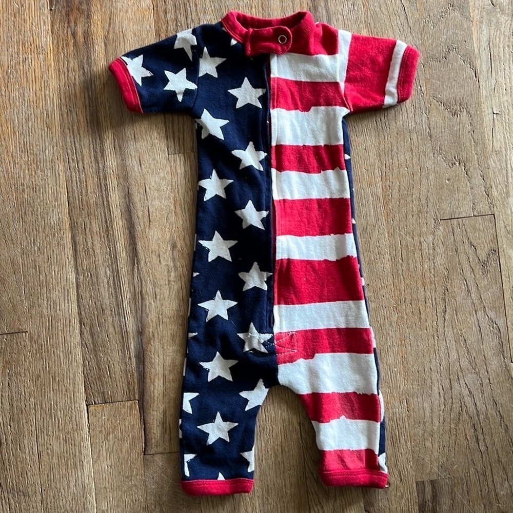 Lazy One Patriotic Stars and Stripes American Flag Infant Romper One Piece 12Mon